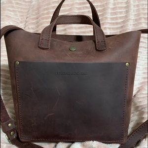 Portland Leather Goods mini crossbody tote. Merlot color